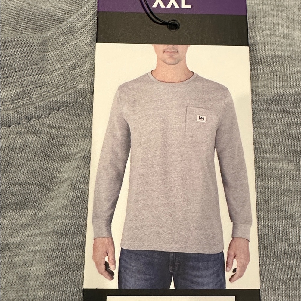 NWT- Lee Men's Heather Gray Long Sleeve Tee. Size XXL Black